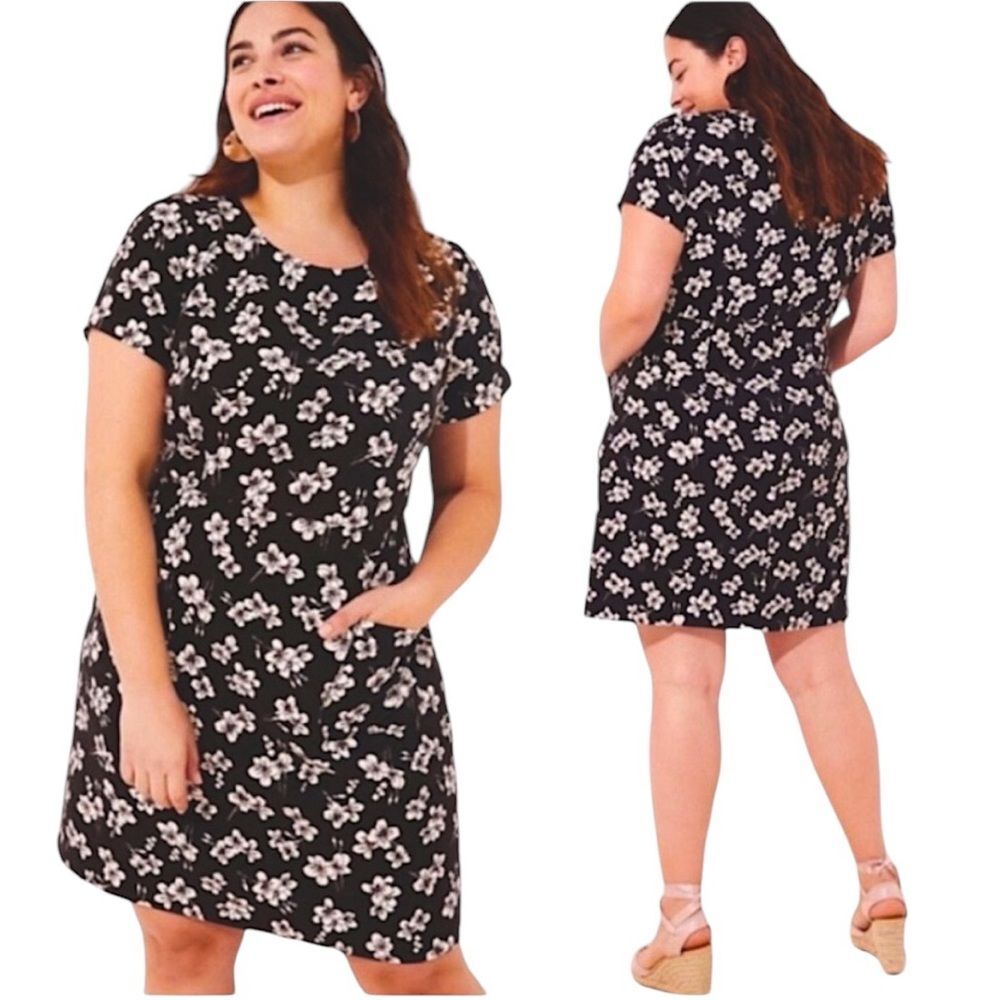 LOFT Magnolia Black Floral Patch Pocket Dress Womens Size 18 Plus NWT